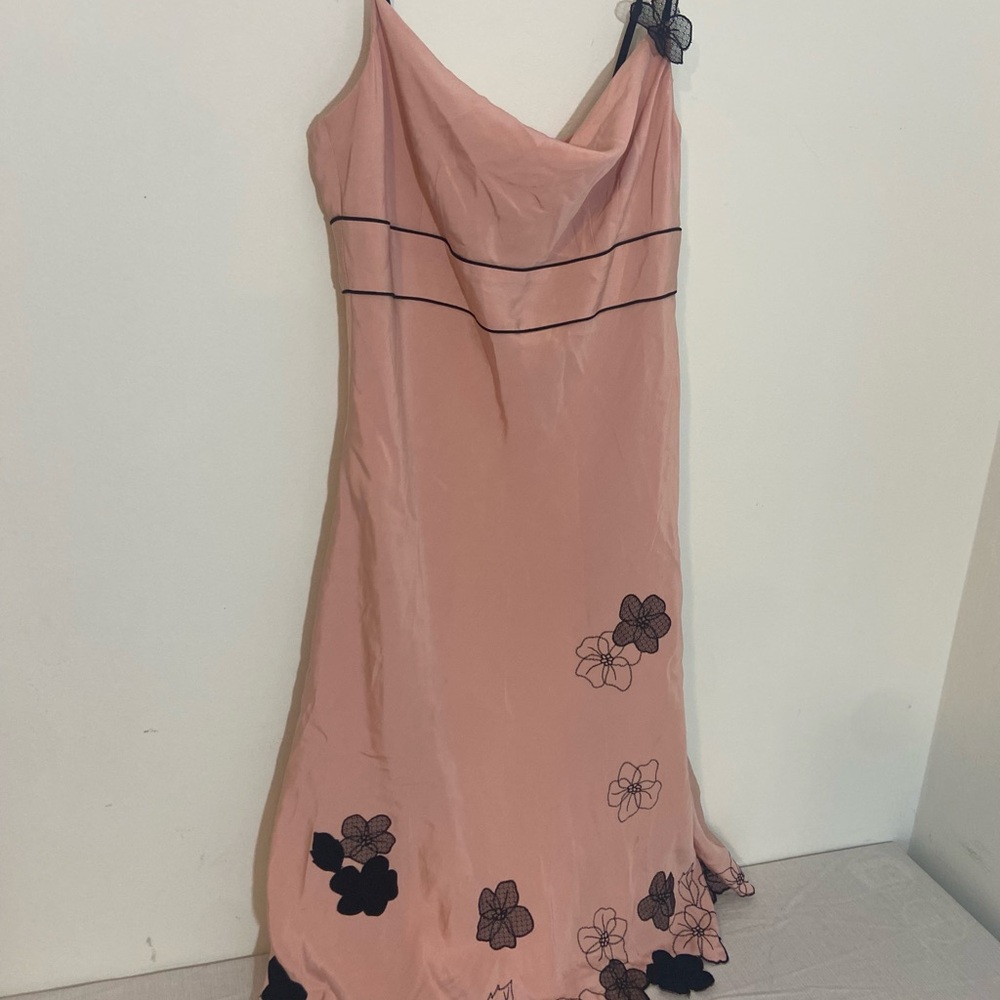 Express Vintage‎ 90s Y2K  Pink Silk Slip Dress Floral Cowl Neck Size 8